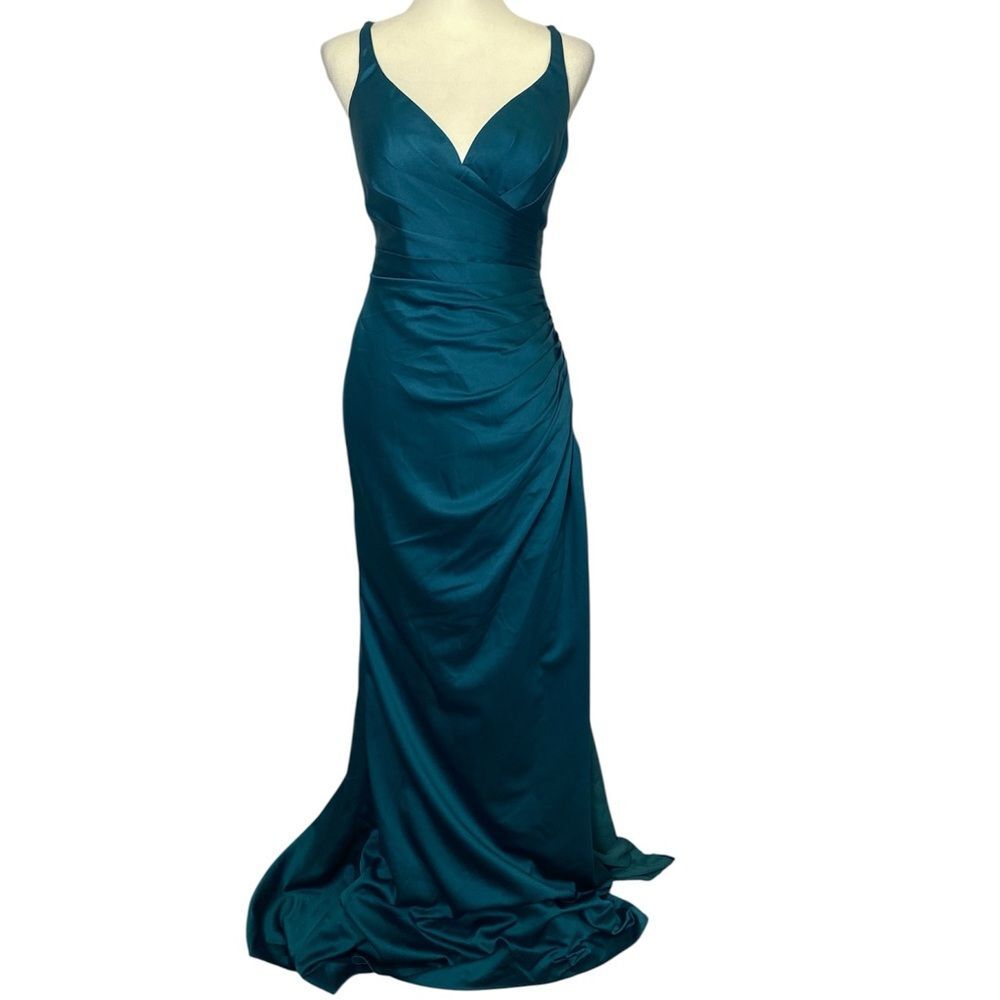 Rated PG by PromGirl Teal Satin Lace Up Back Formal Prom Dress Size 6 NWT